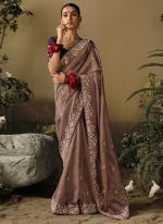 Pure Fancy Fabric Brown Wedding Wear Heavy Embroidery Work Saree